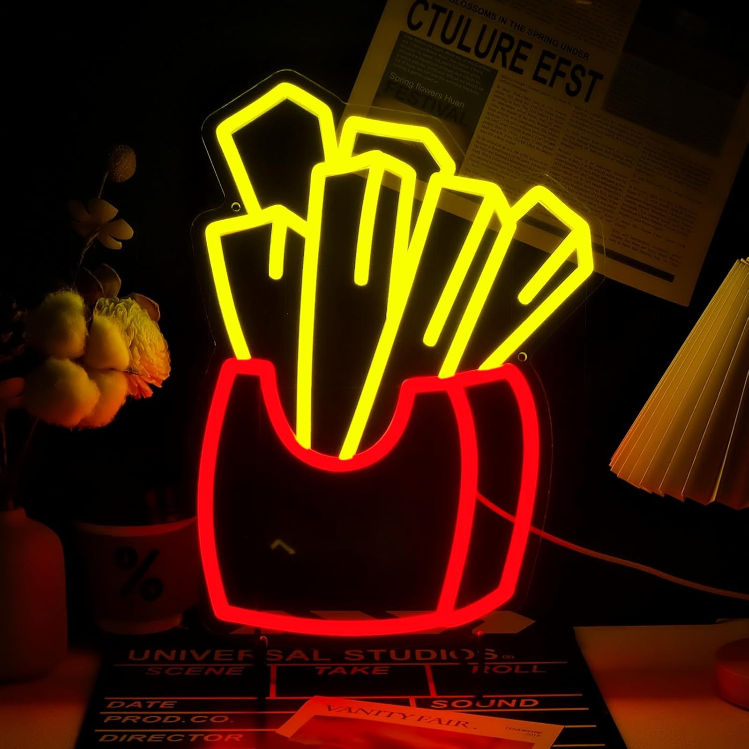 Home Cinema Restaurant - Enseigne néon LED dimmable Frites pour